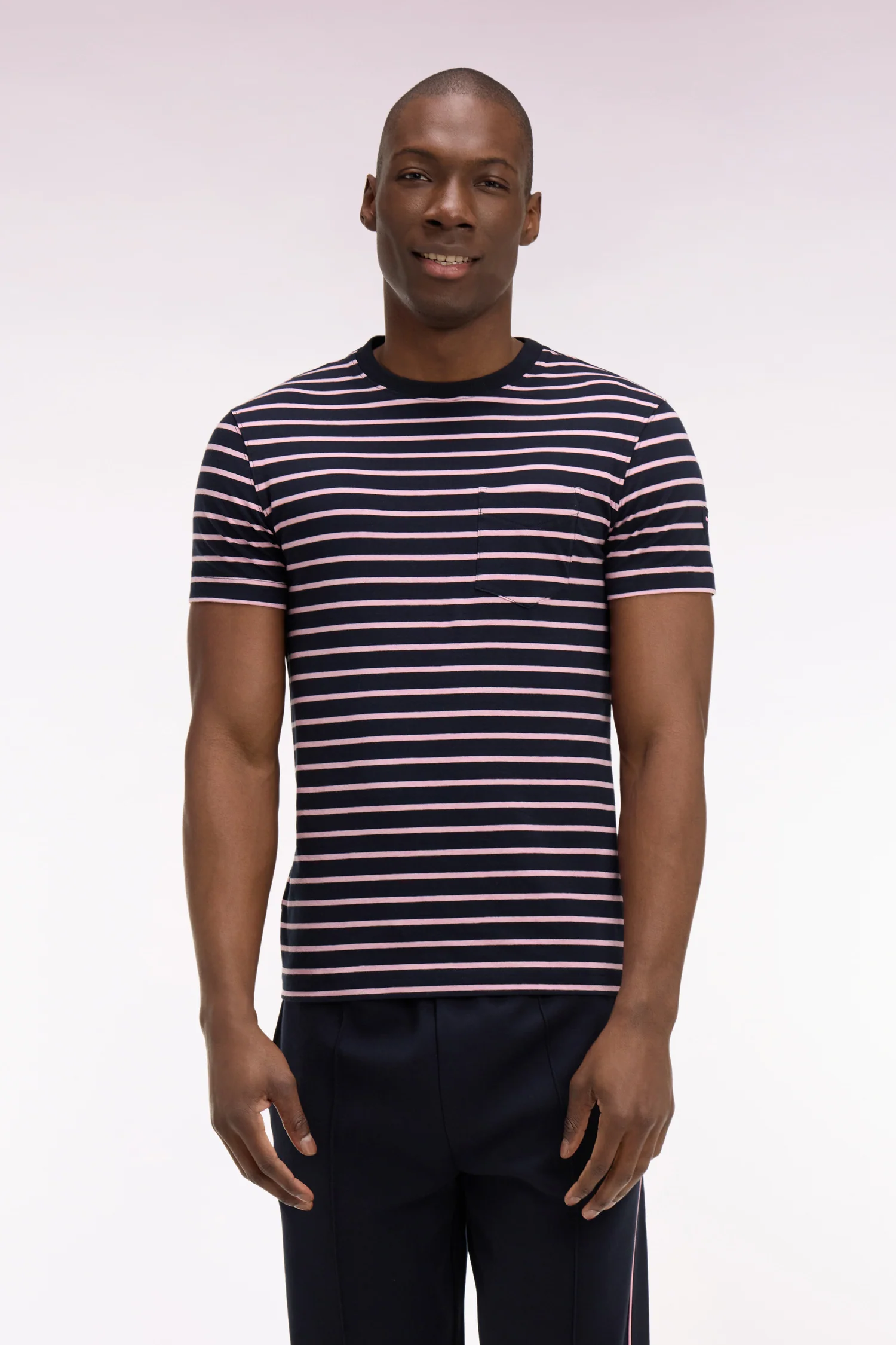 T-shirt à manches courtes en coton stretch rayé marine coupe slim - Image 3