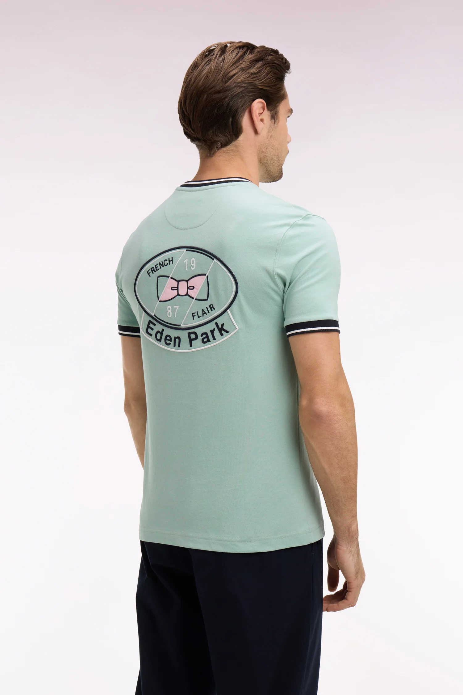 T-shirt à manches courtes en coton vert d'eau brodé coupe regular - Image 5