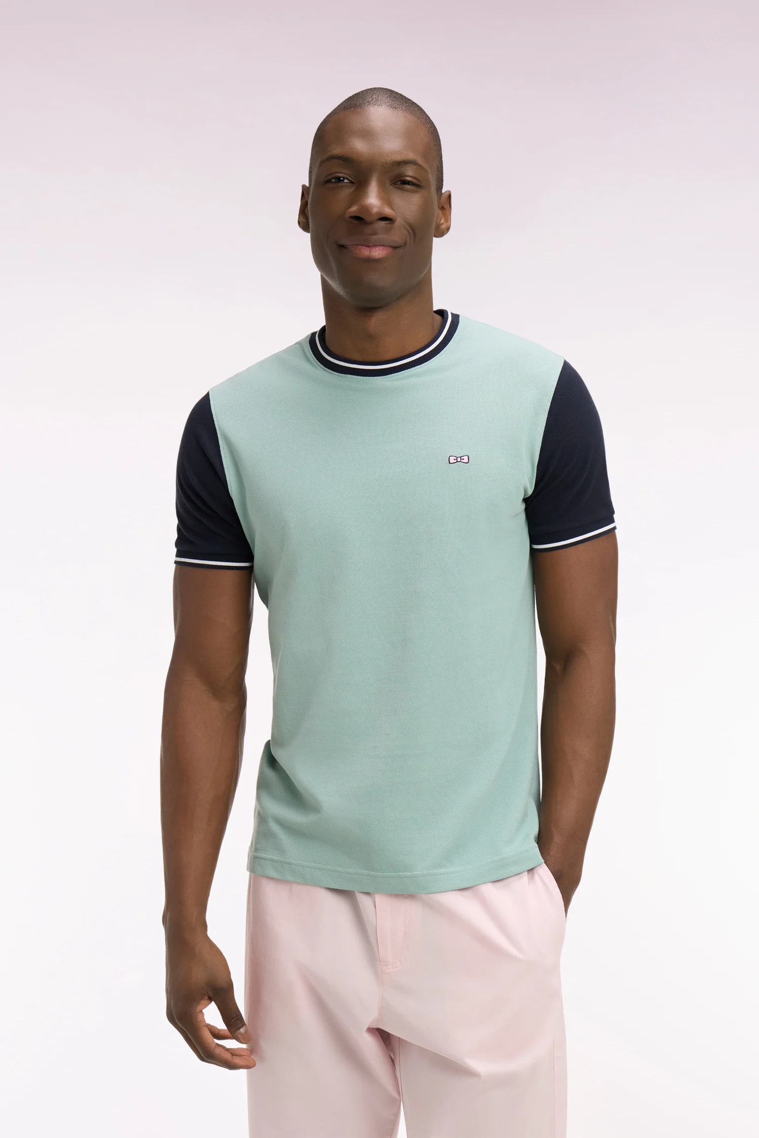 T-shirt à manches courtes en coton vert d'eau brodé coupe regular - Image 3