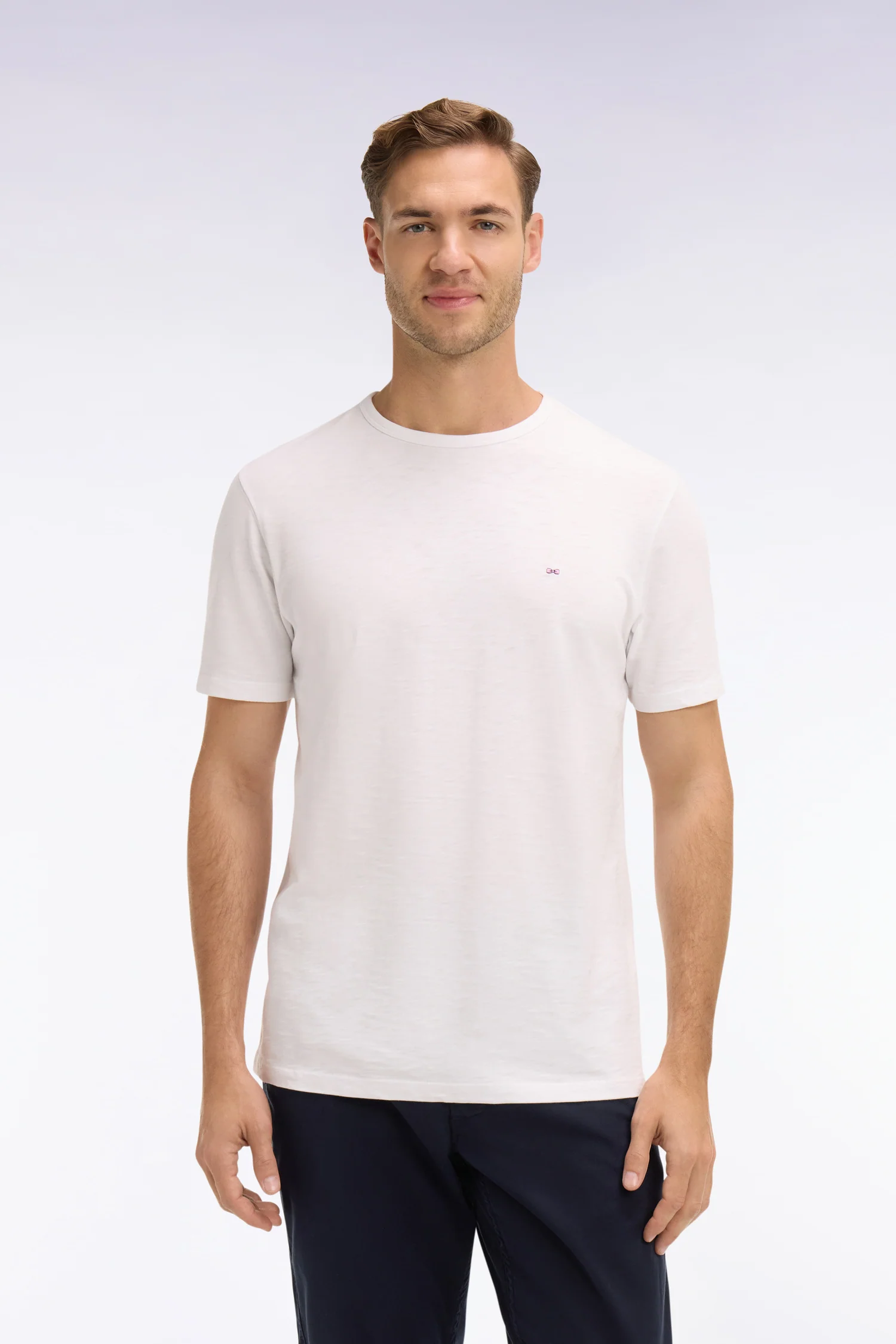 T-shirt à manches courtes en jersey de coton slub blanc coupe regular - Image 3