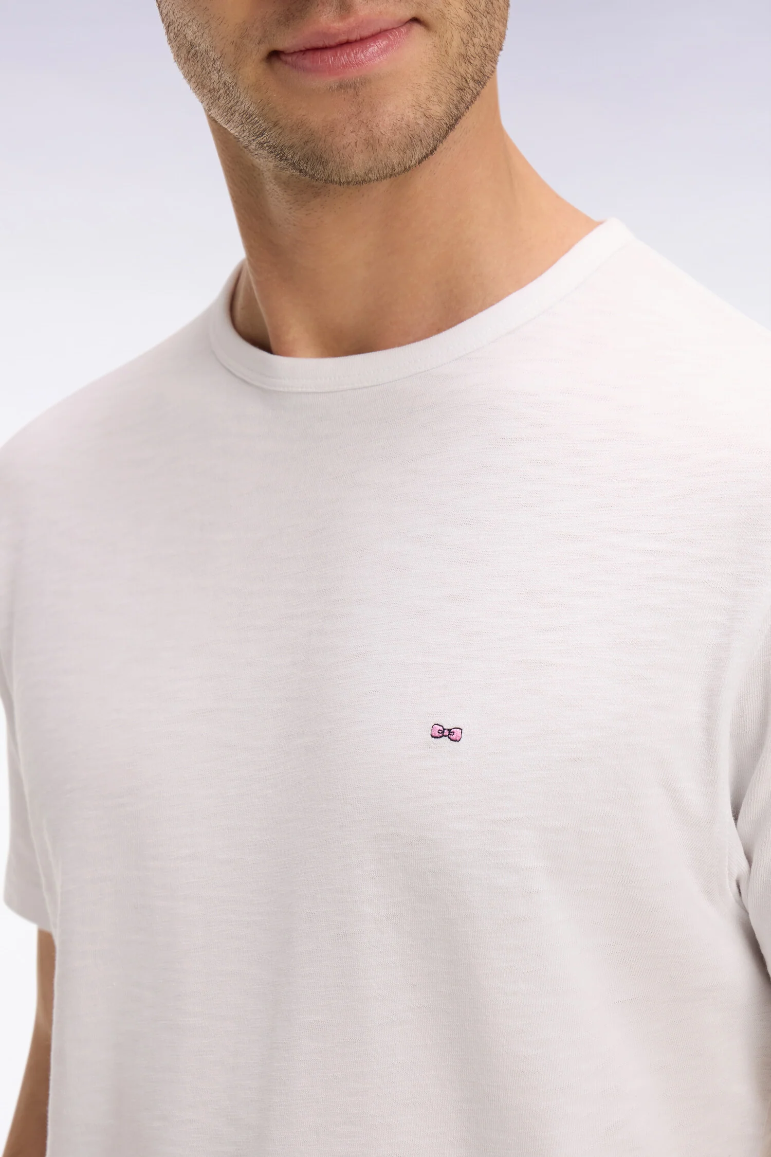 T-shirt à manches courtes en jersey de coton slub blanc coupe regular - Image 4