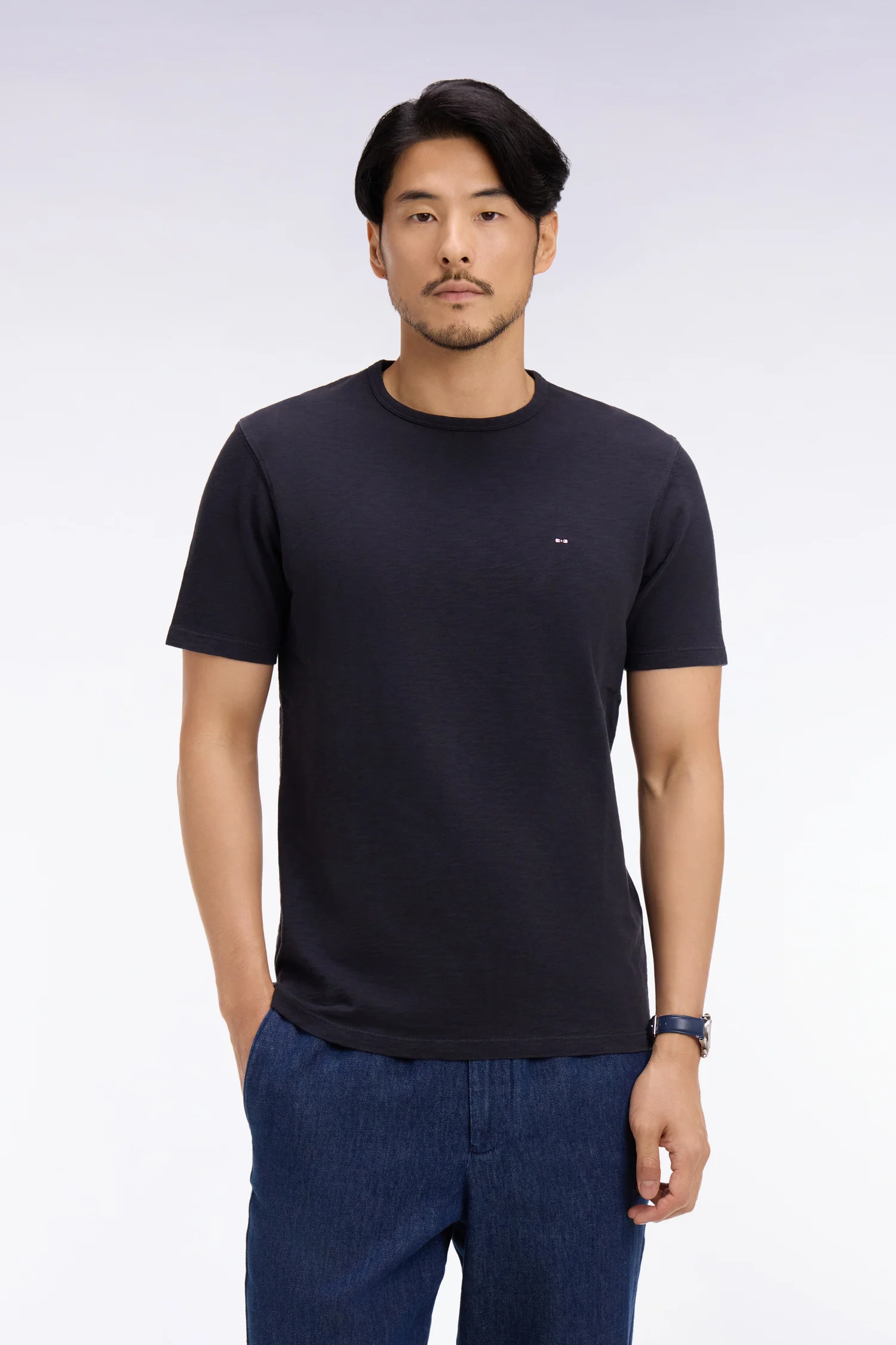 T-shirt à manches courtes en jersey de coton slub marine coupe regular - Image 3
