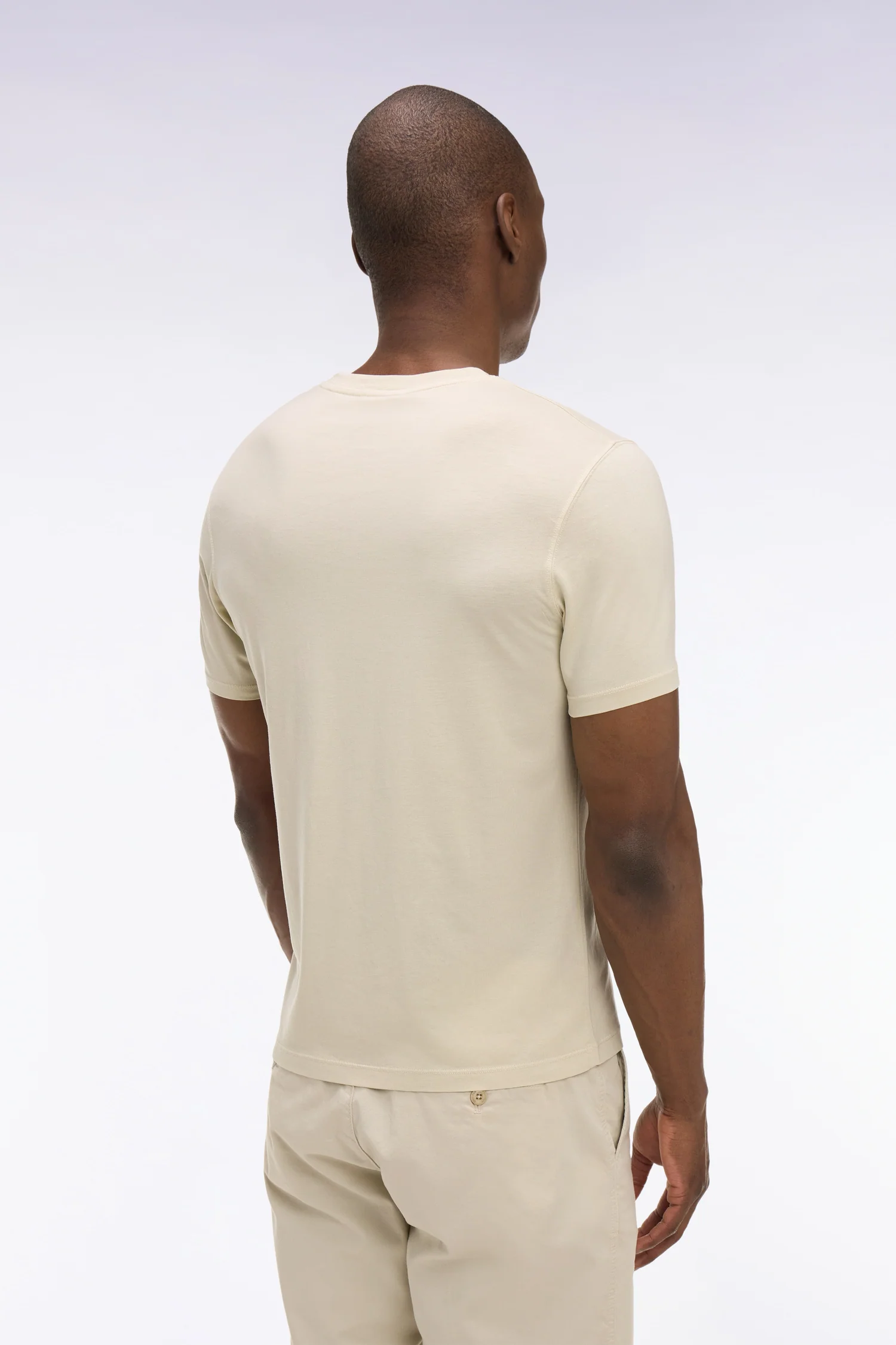 T-shirt à manches courtes en lyocell et coton beige coupe regular - Image 5