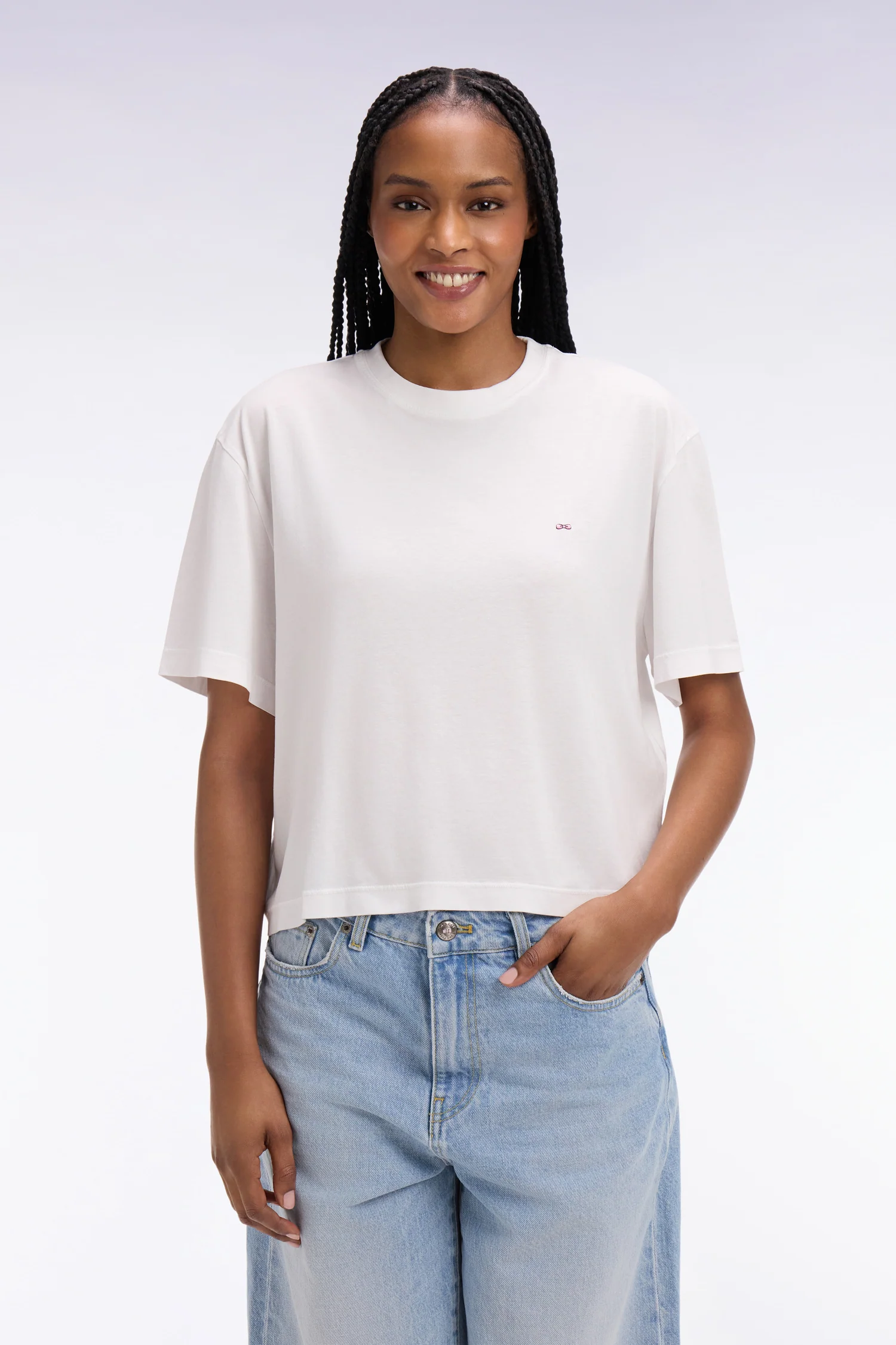 T-shirt à manches courtes en lyocell et coton blanc coupe oversized - Image 3