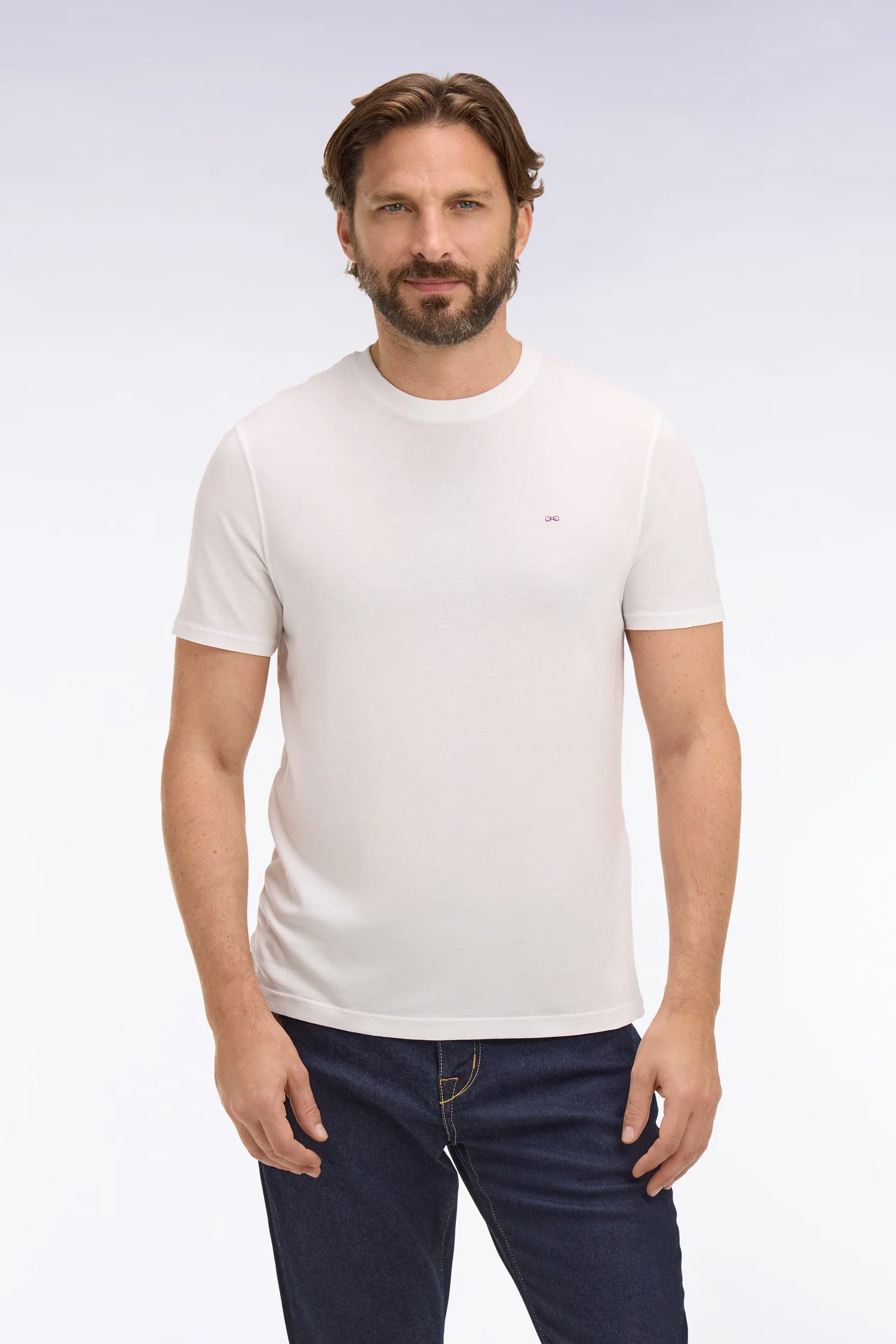 T-shirt à manches courtes en lyocell et coton blanc coupe regular - Image 3