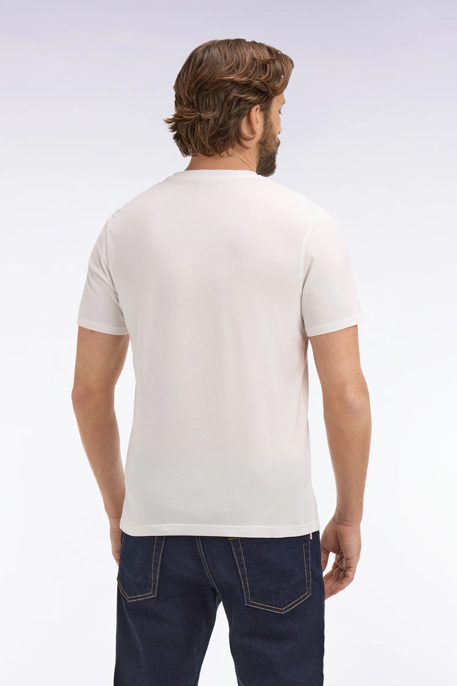 T-shirt à manches courtes en lyocell et coton blanc coupe regular - Image 5