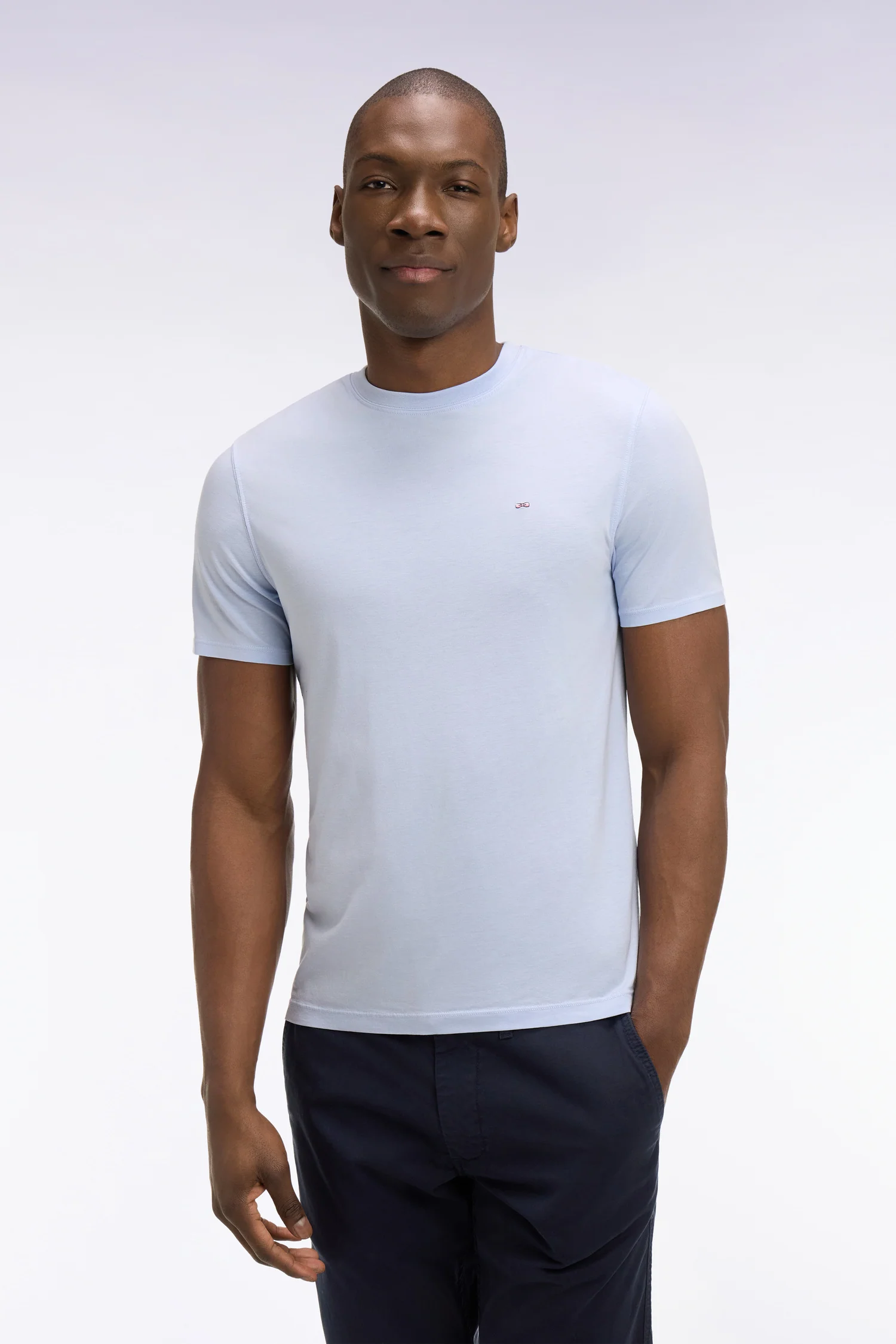 T-shirt à manches courtes en lyocell et coton gris clair coupe regular - Image 3