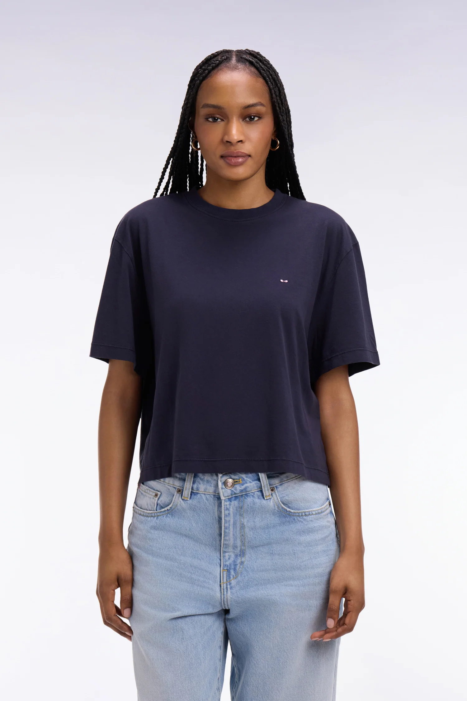 T-shirt à manches courtes en lyocell et coton marine coupe oversized - Image 3