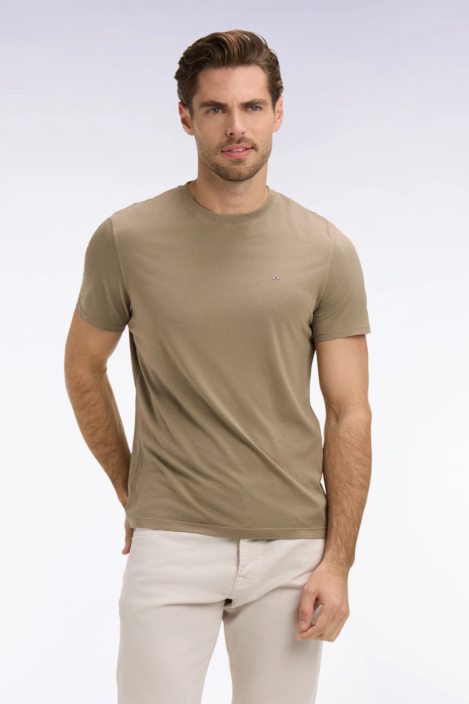 T-shirt à manches courtes en lyocell et coton marron coupe regular