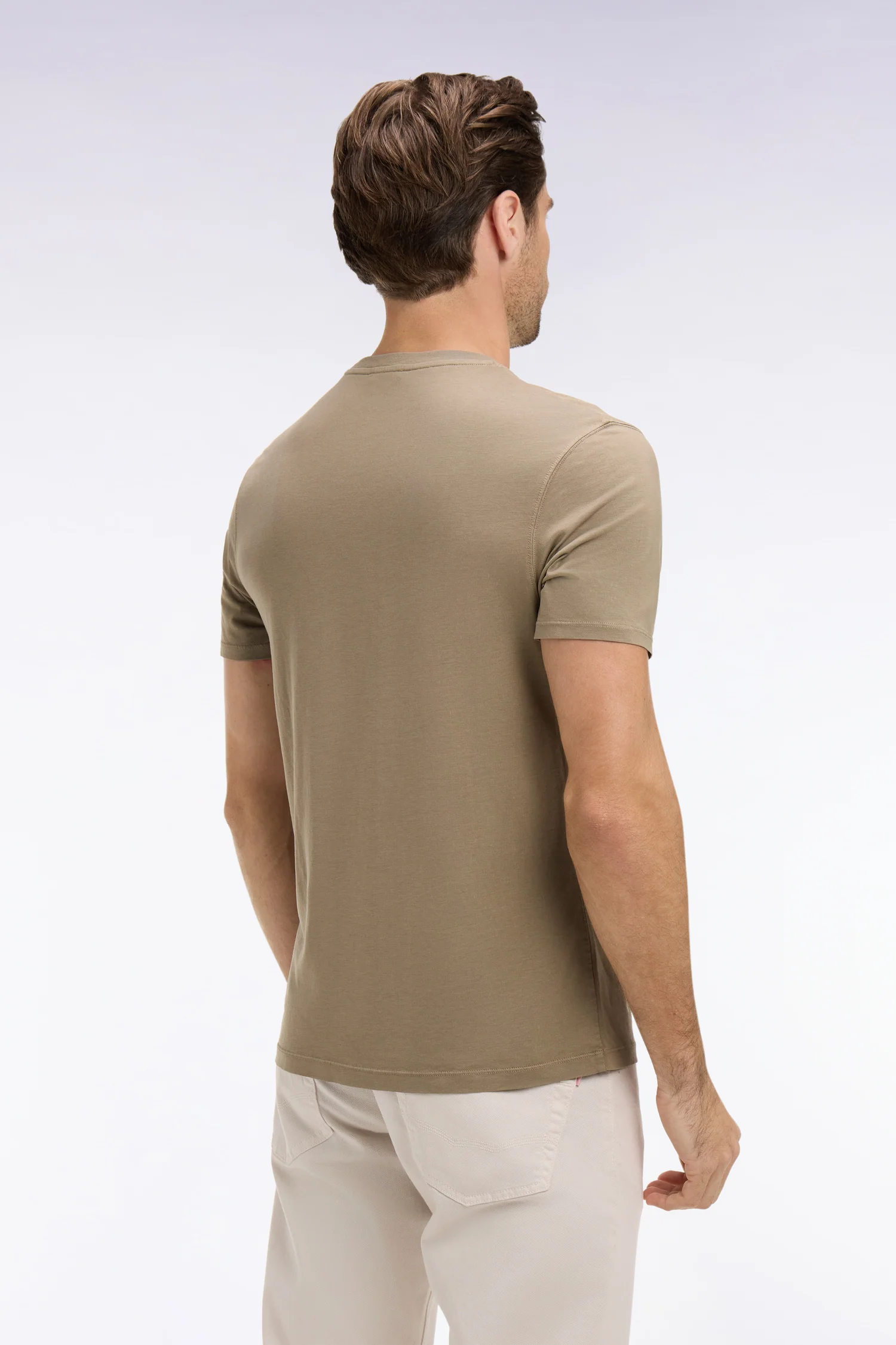 T-shirt à manches courtes en lyocell et coton marron coupe regular - Image 5