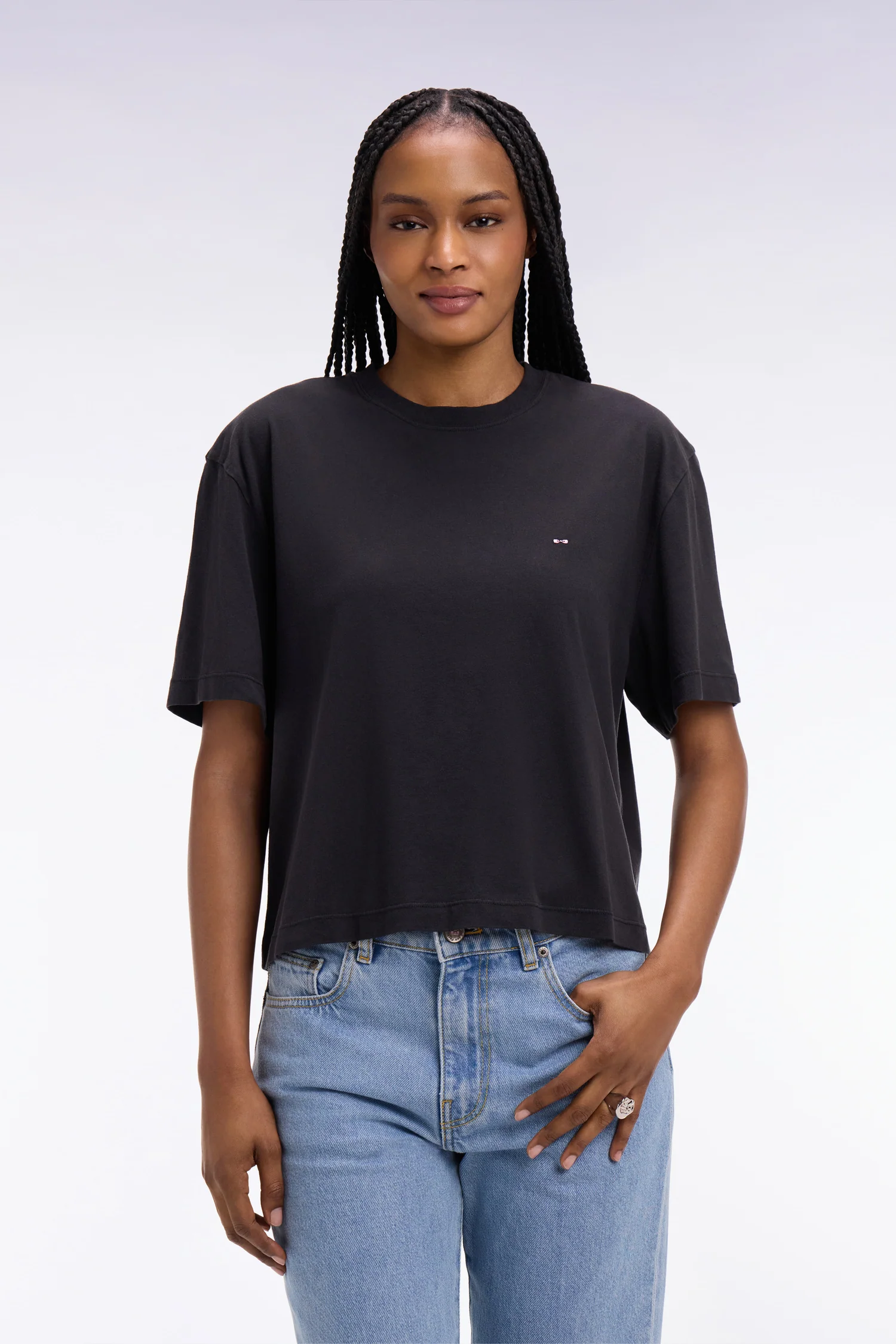 T-shirt à manches courtes en lyocell et coton noir coupe oversized - Image 3
