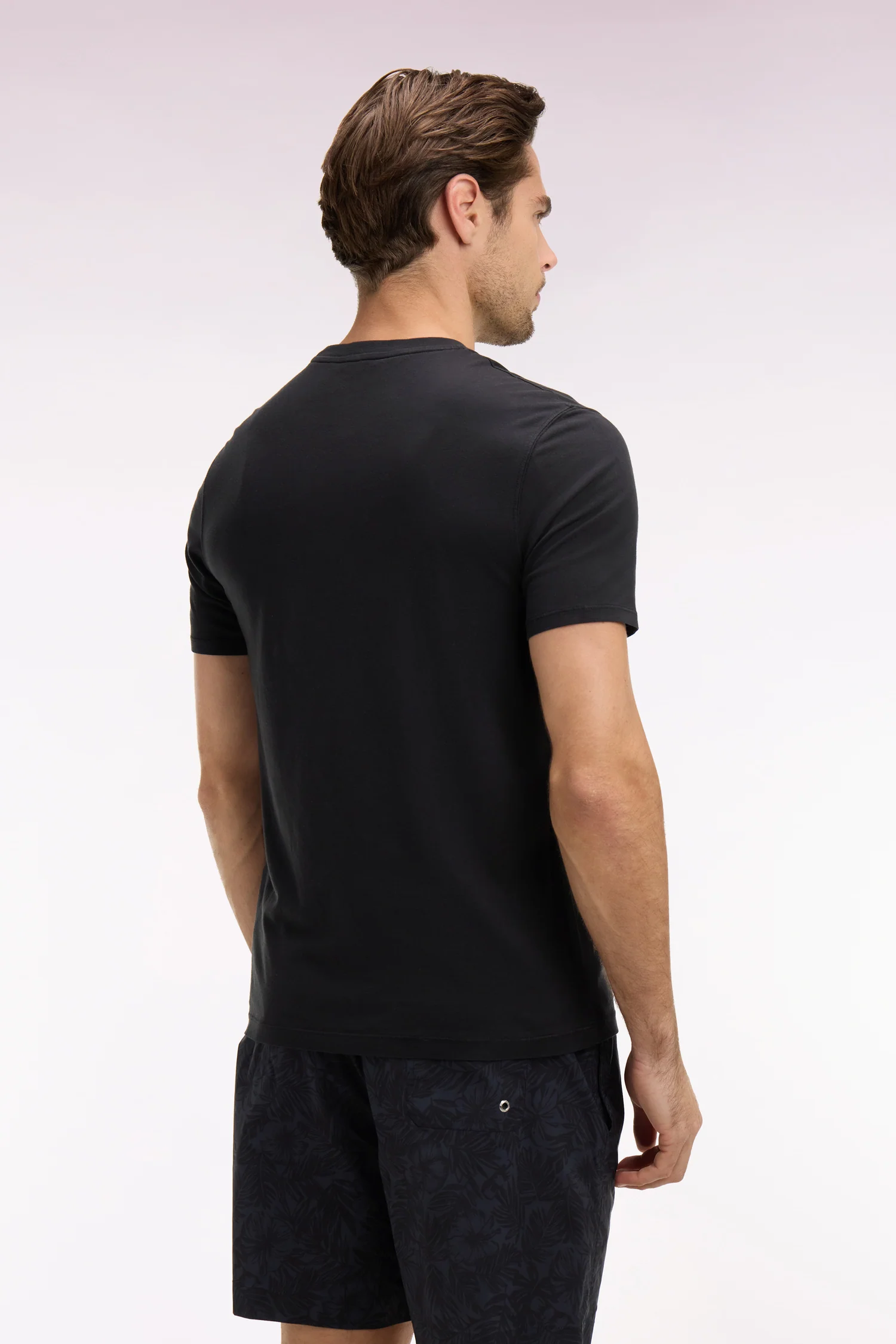 T-shirt à manches courtes en lyocell et coton noir coupe regular - Image 5