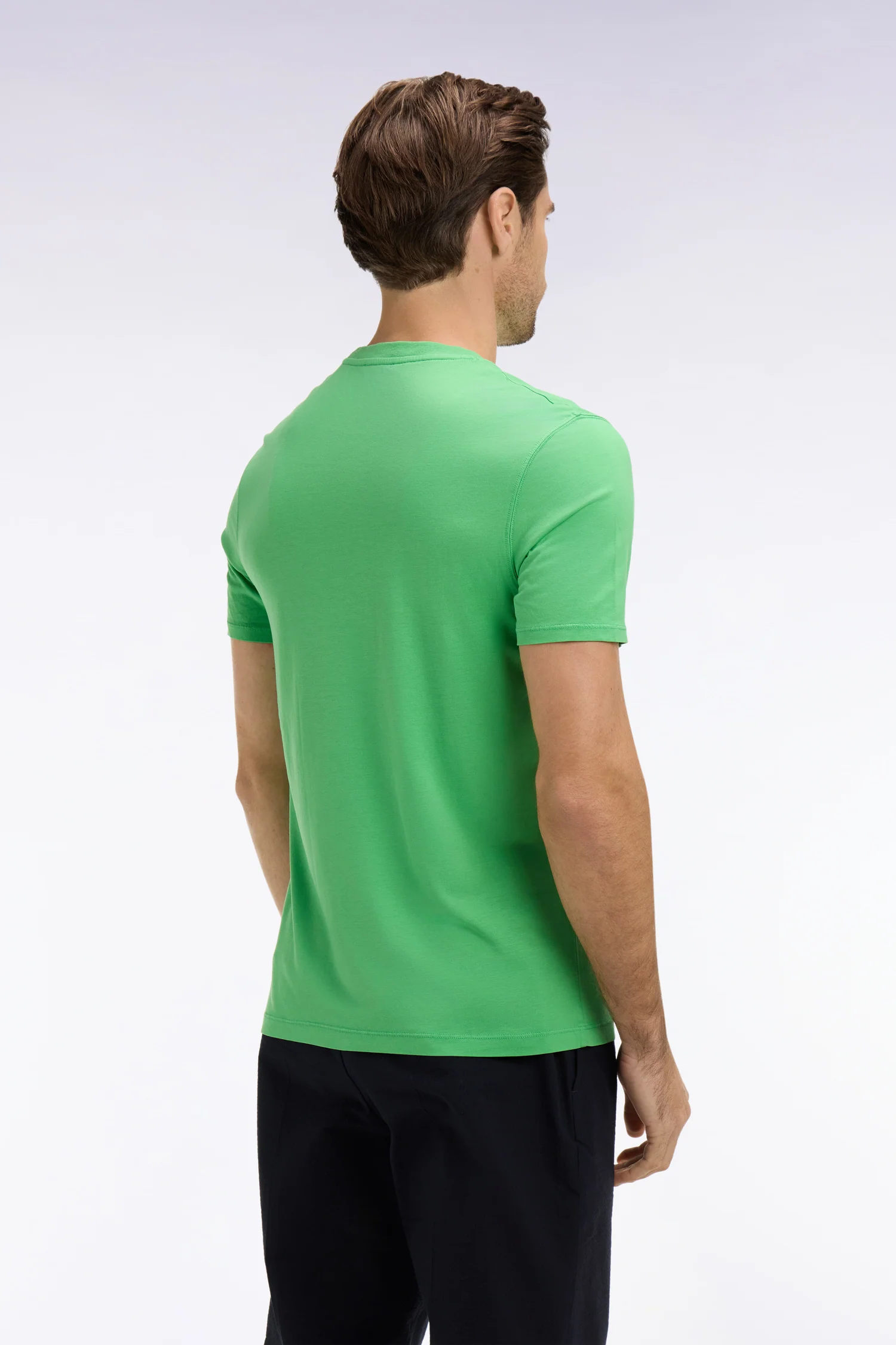 T-shirt à manches courtes en lyocell et coton vert gazon coupe regular - Image 5