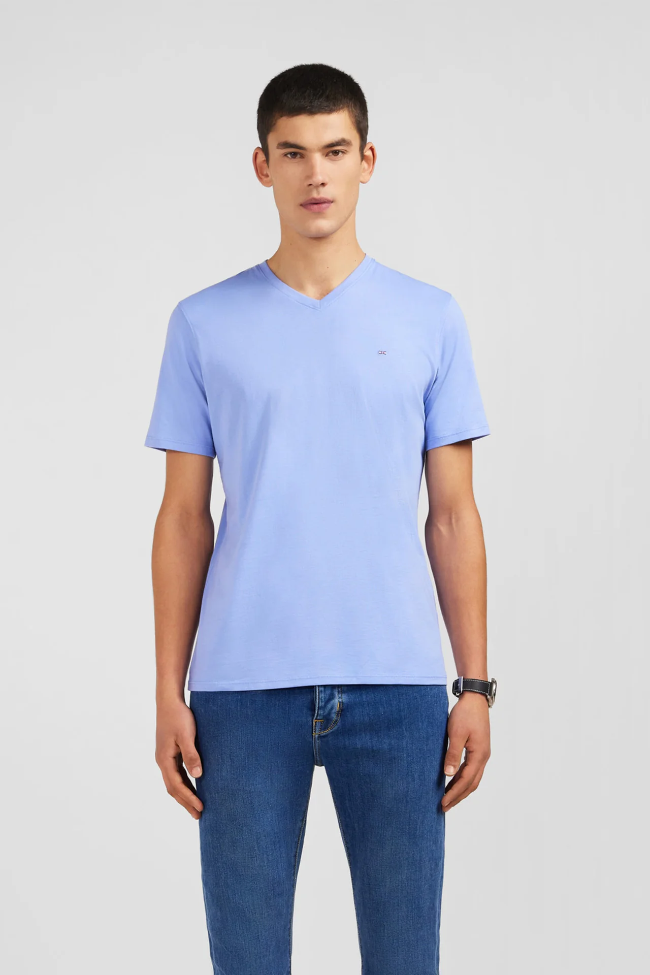 T-shirt bleu col V à manches courtes - Image 3