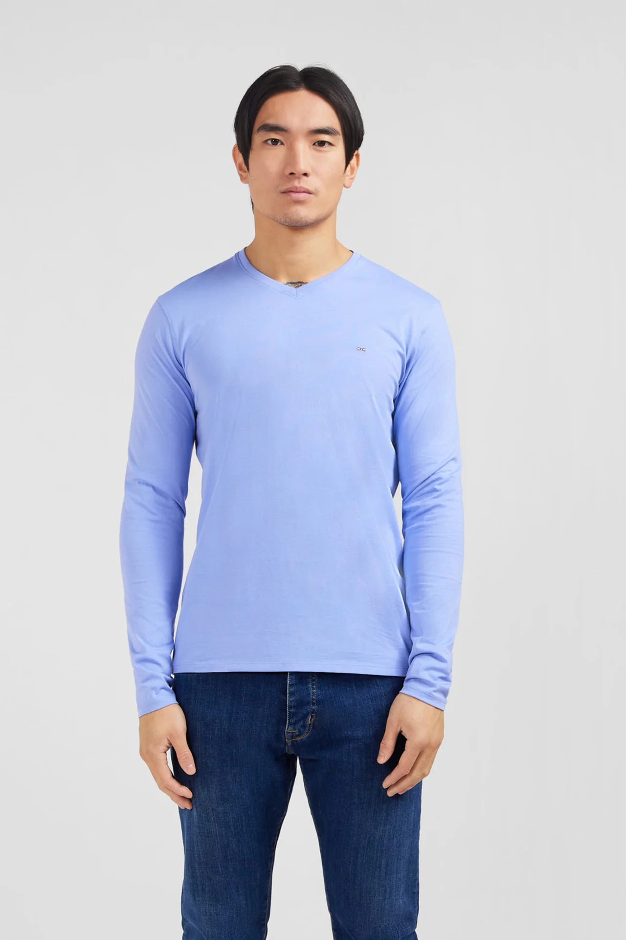 T-shirt bleu col V à manches longues - Image 3