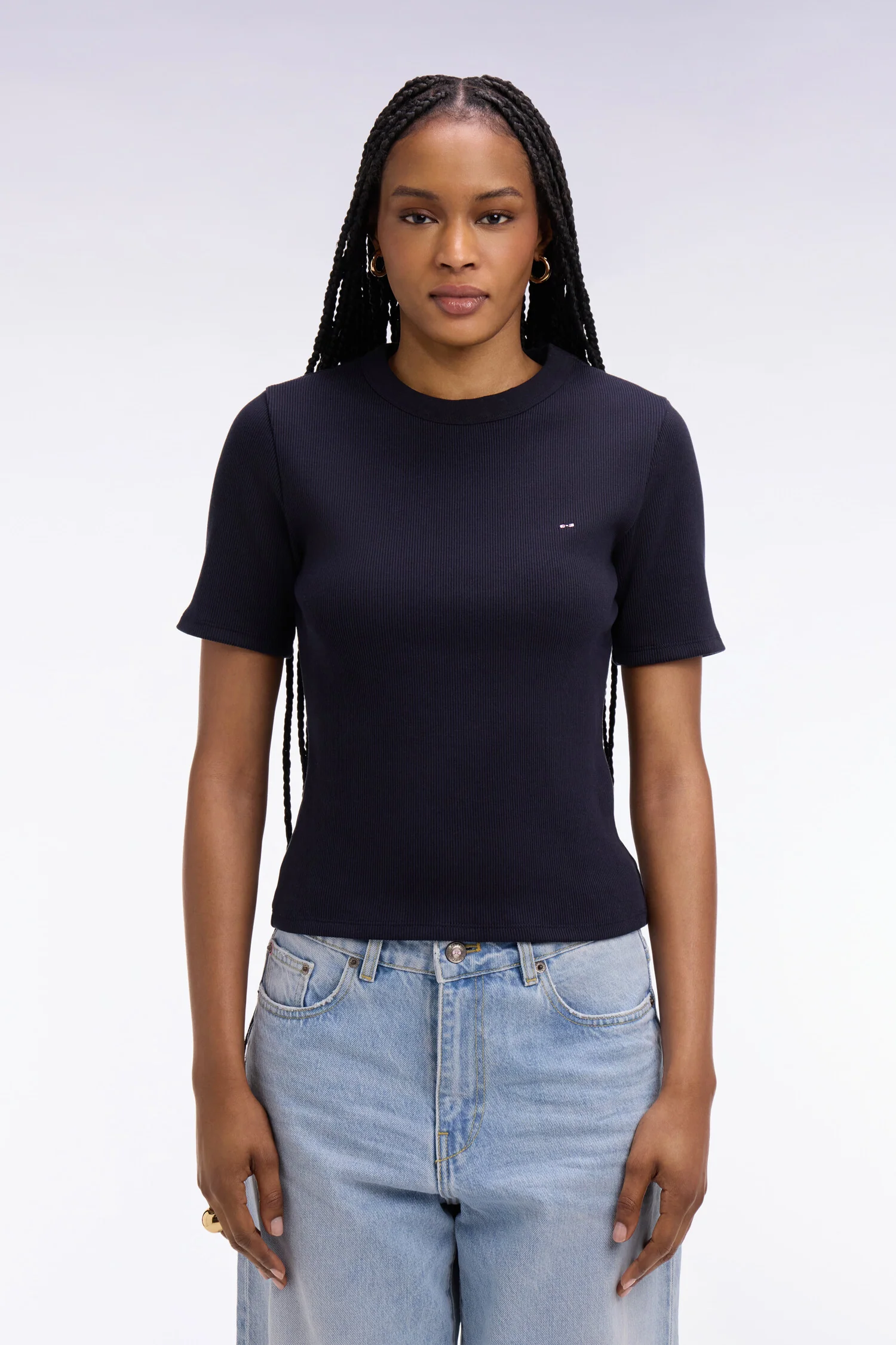 T-shirt col rond à manches courtes marine coupe slim - Image 3