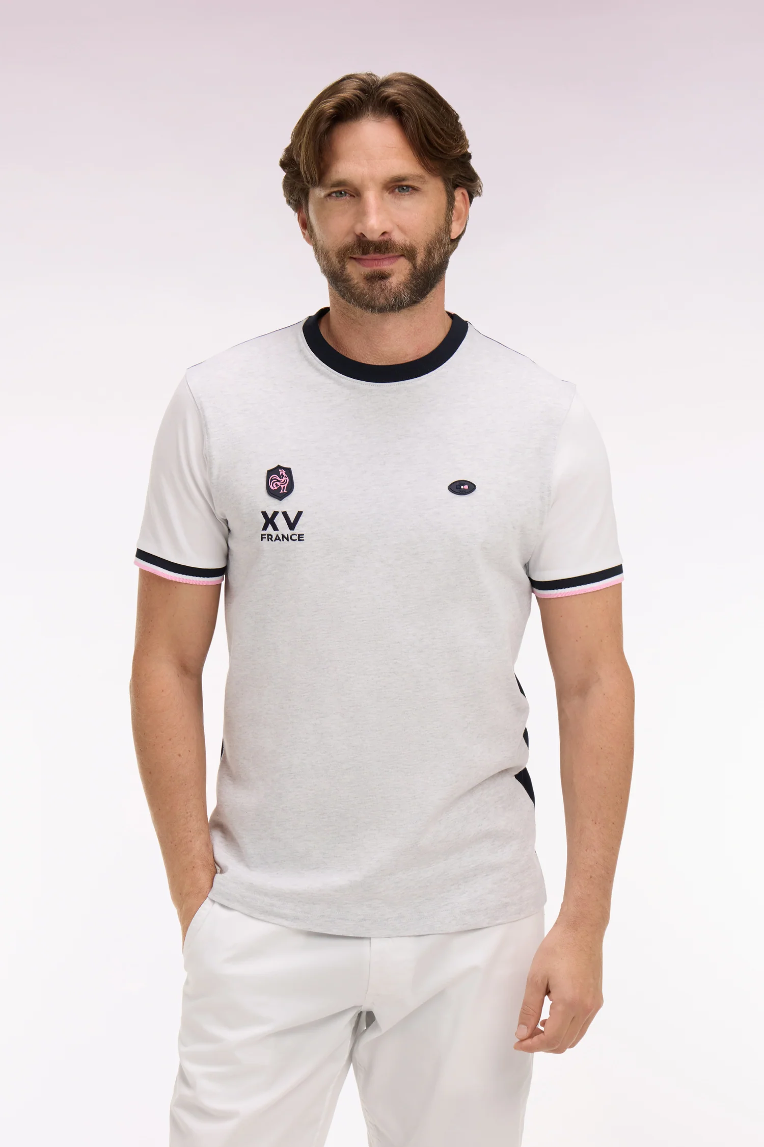 T-shirt XV de France à manches courtes en coton gris brodé coupe regular - Image 3