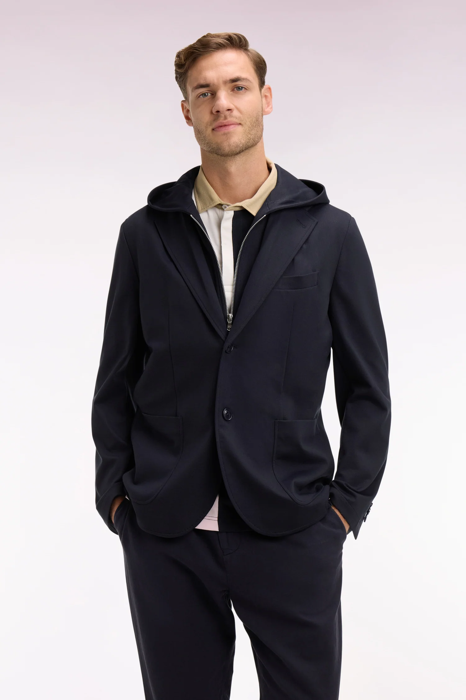 Veste en jersey marine à capuche amovible - Image 3